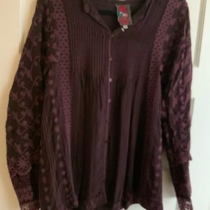 Beautiful Johnny Was Blouse- deep maroon/purple color. Great used condition